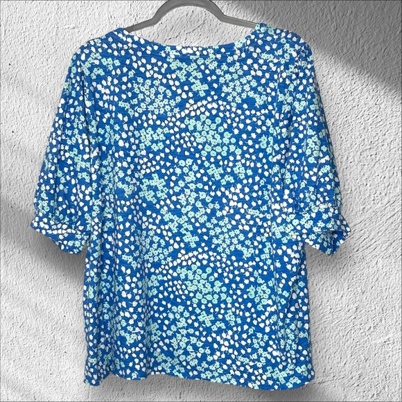 Talbots Plus 2X Floral Popover Blouse‎ Puff Sleeves Cottagecore Coastal Grandma - Picture 2 of 9
